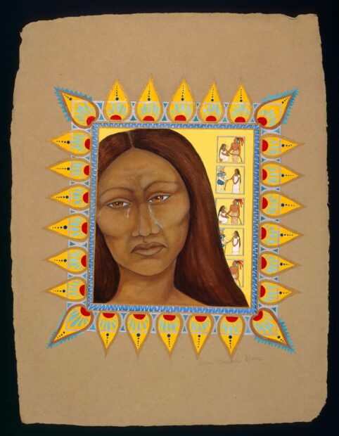 Painting of La Malinche crying