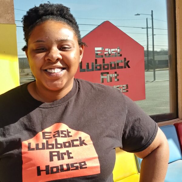 Danielle Demtria East stands in front of the East Lubbock Art House.