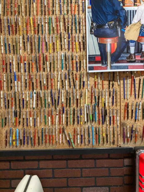 A wall of ballpoint pens at Hollywood Candy in Omaha, Nebraska.