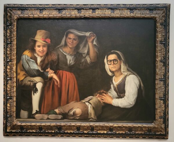 Painting of four figures on a step