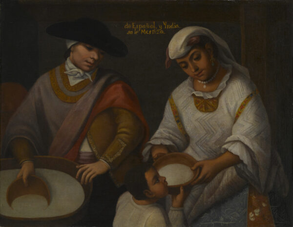 Painting of the cast hierarchy in mexico with a couple and their child