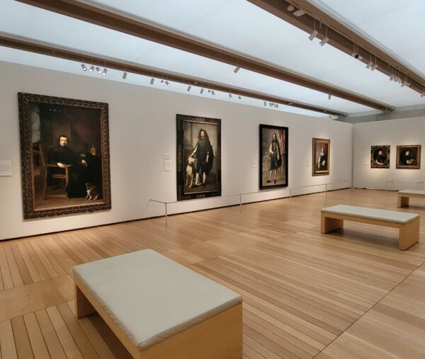 Installation view of classical paintings by Murillo