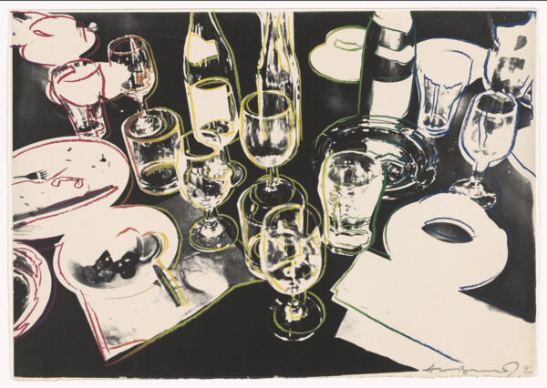 Andy Warhol Screenprint of dishes and bottles on a table