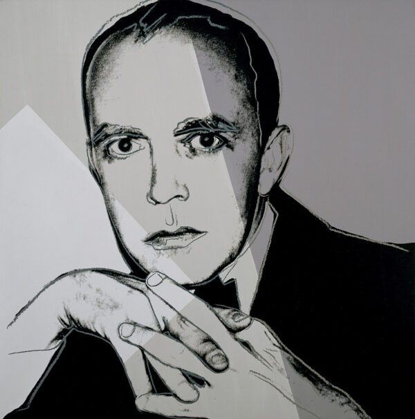 Black and white screen printed portrait of David Whitney