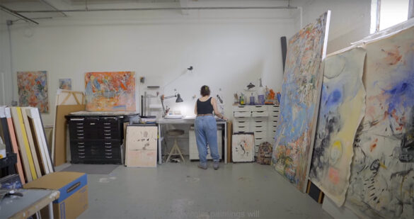 A photograph of Erika Alonso working in her studio.