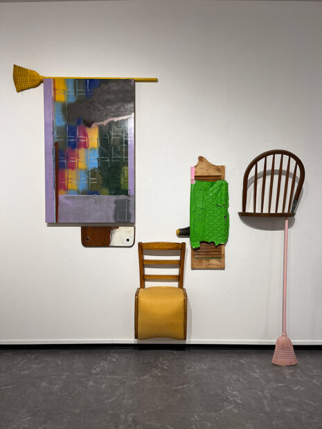 A large-scale installation work featuring deconstructed house hold items painted brightly by Joshua Steven Bryant.