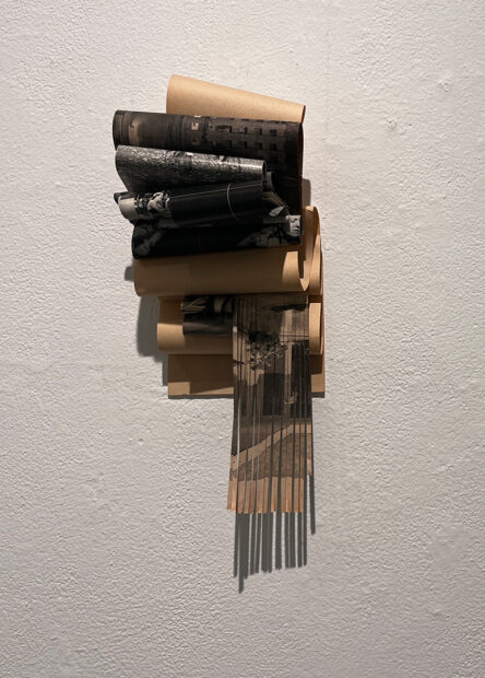A small assemblage piece made from paper by Kelly Waller.