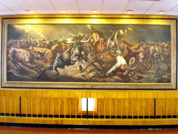 Mural of a stampede in a post office