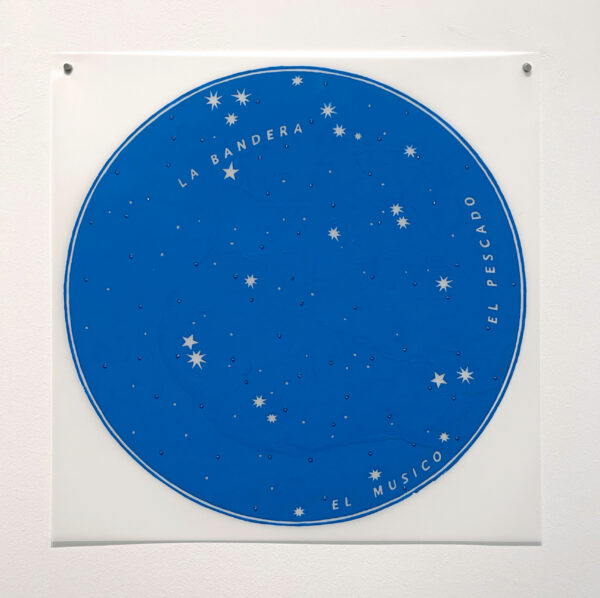 Blue circle with constellations named from the Loteria bingo game