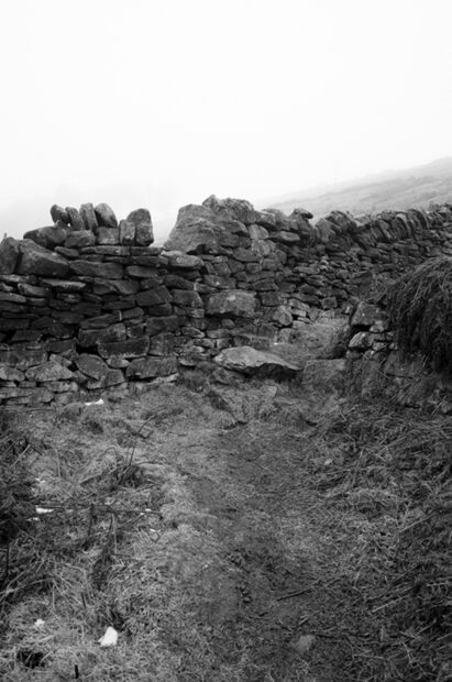 Black and white image of stone path