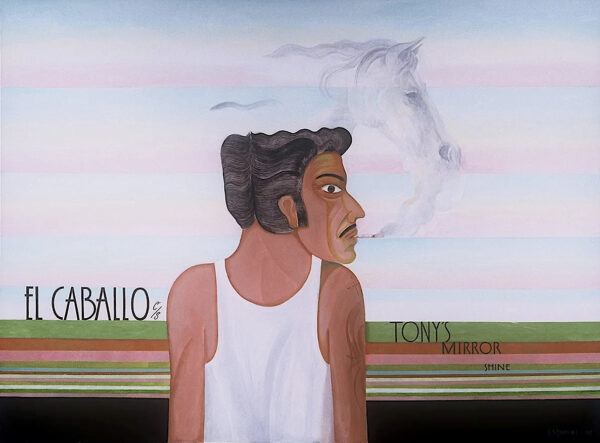 Painting of a man in profile smoking