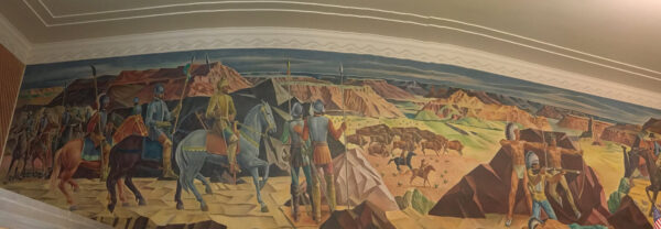 Mural in a post office depicting an exploration in Palo Duro Canyon