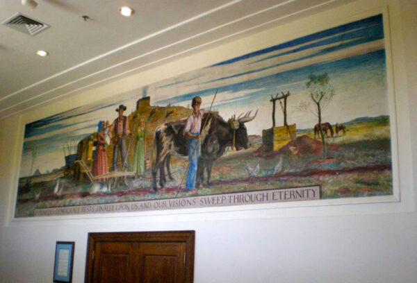 Mural showing pioneers in Big Spring, Texas