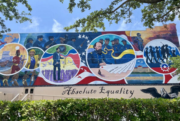 A photograph of "Absolute Equality," a mural painted in Galveston by Reginald Adams and a team of five artists. 