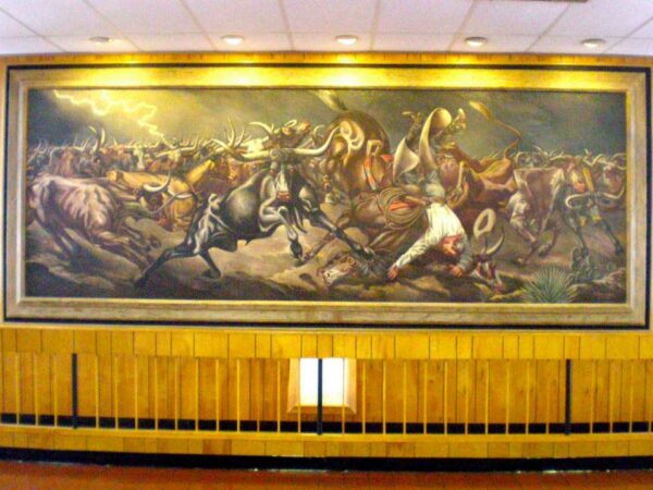 Post office mural of a stampede