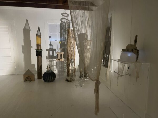 Installation view of architectural sculpture and dramatic light