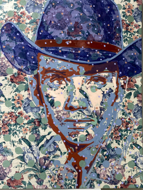 Image of a cowboy against a floral background