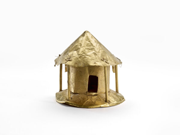 Tiny, gold, circular house