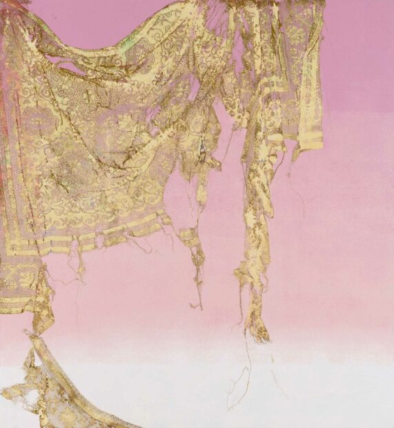 Gold lace over a pink background