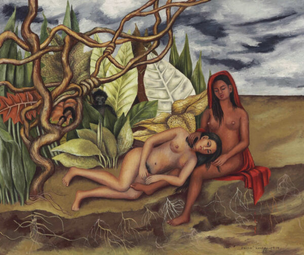 Painting of two women in a forest