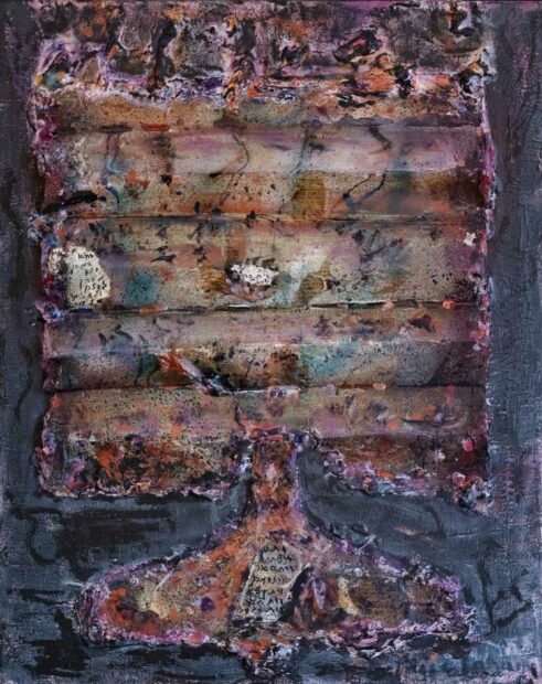 Mixed media painting with washbasin ribs and folds