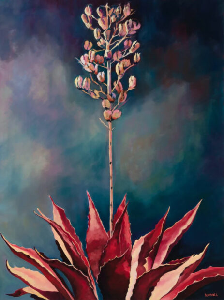 An oil painting of a flowering desert plant by Caroline Korbell Carrington.