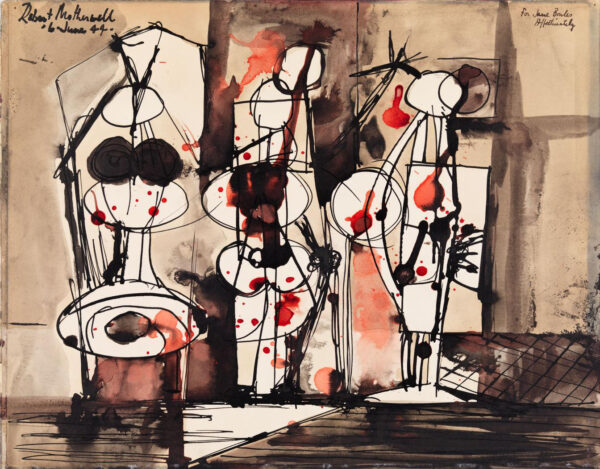 Abstract drawing of three figures
