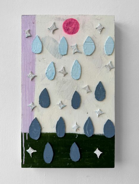 Mixed media painting with stars and drops