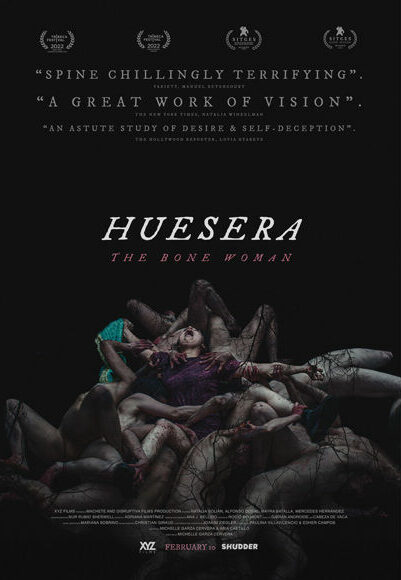 A movie poster for the film "Huesera: The Bone Woman (Huesera)," directed by Michelle Garza Cervera.