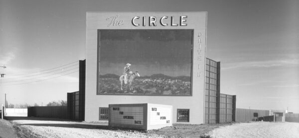 Black and white photo of the Circle Drive in, Lubbock