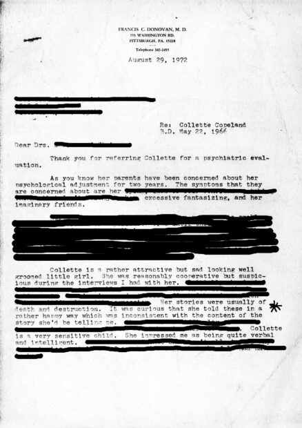 Scan of a redacted psychiatric evaluation from 1972