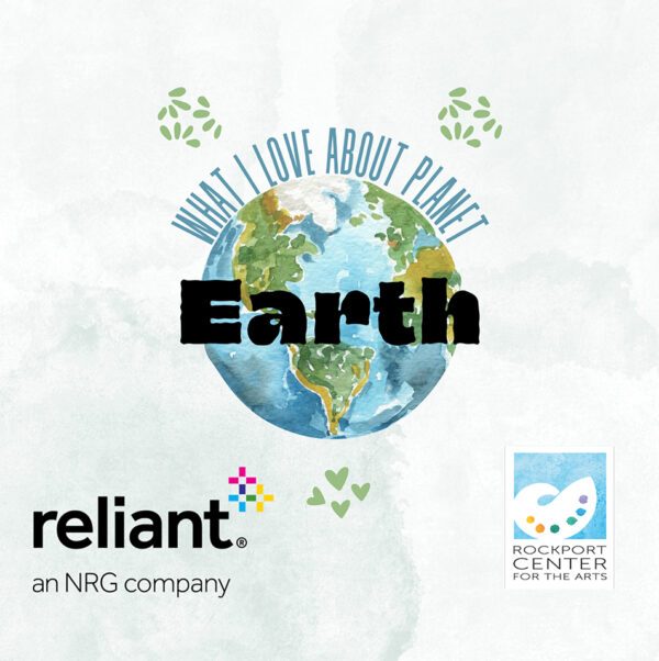 A designed graphic promoting an Earth Day event at the Rockport Center for the Arts.