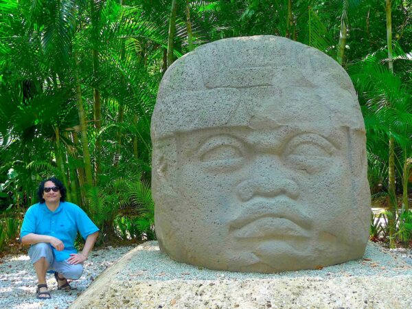 Large Olmec Head with the writer on one side