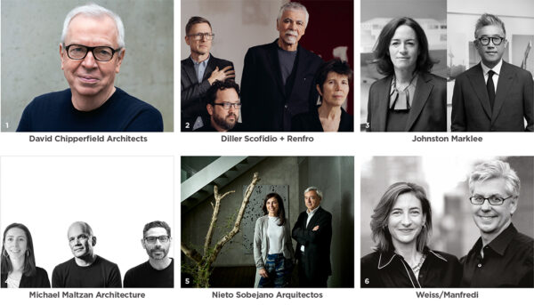 A composite image of photographs of key members at six architecture firms.