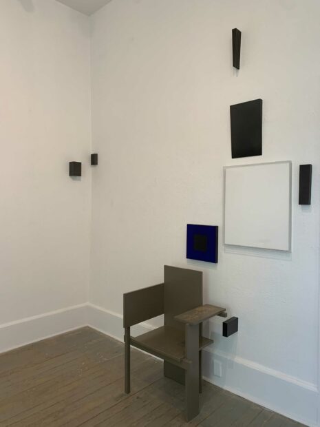Installation view of artworks in a gallery.