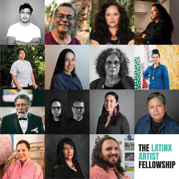 A grid of fifteen headshots of artists who are a part of the 2023 Latinx Artist Fellowship.