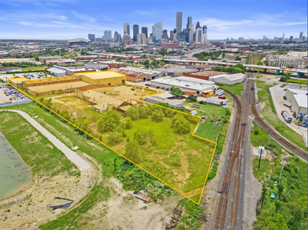 A rear view of a nearly 7-acre mixed-use property northeast of downtown Houston.