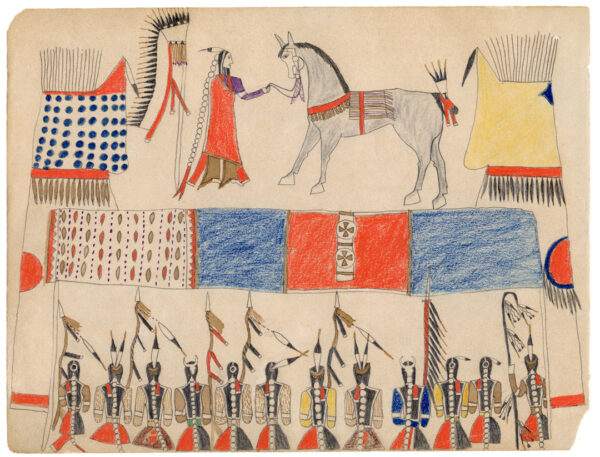 A photograph of a Cheyenne ledger drawing.