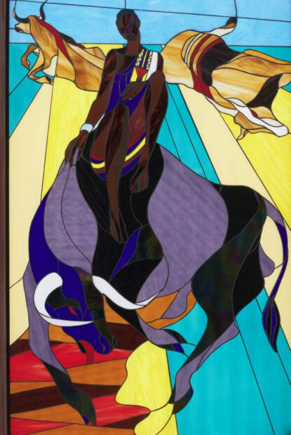 Stained glass painting of a woman
