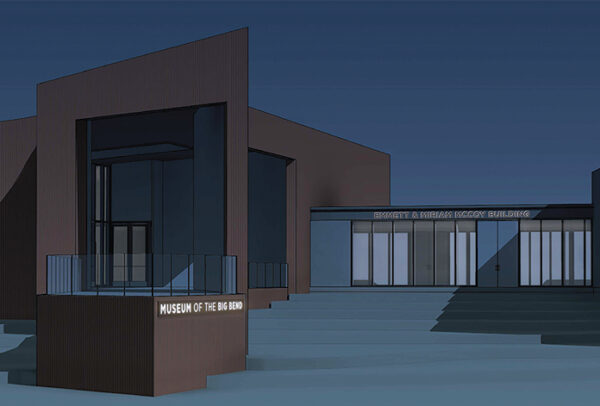 A digital rendering of the entrance of the newly designed building for the Museum of the Big Bend.