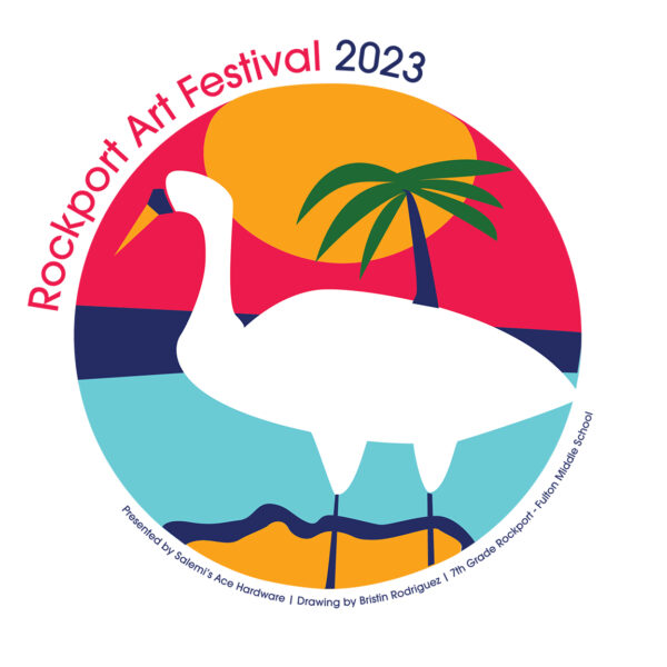 A designed graphic promoting the Rockport Art Festival 2023.