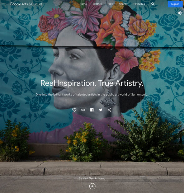 A screenshot of the introduction to a San Antonio Google Arts & Culture public art tour.
