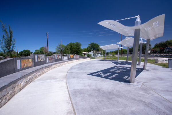 A photograph of the San Antonio mini-park Poet's Pointe.