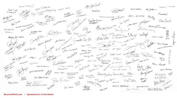 Signatures of participating artists in an exhibition
