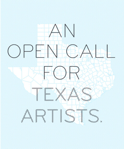 A designed graphic promoting an open call for Texas artists.