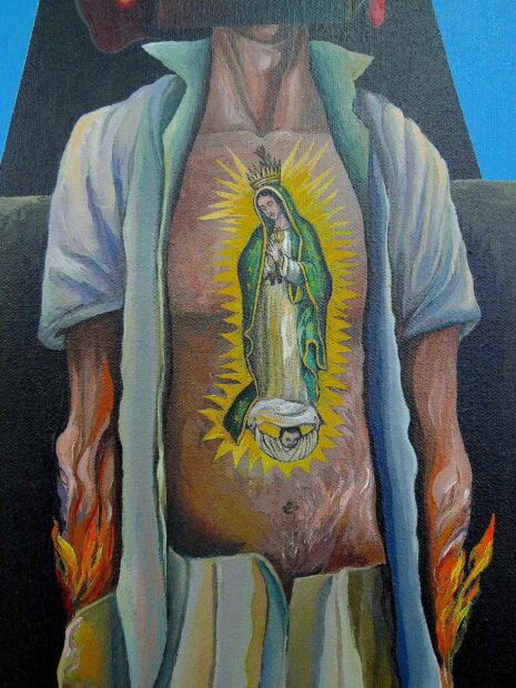 Painting of a man with the Virgin of Guadalupe on his chest