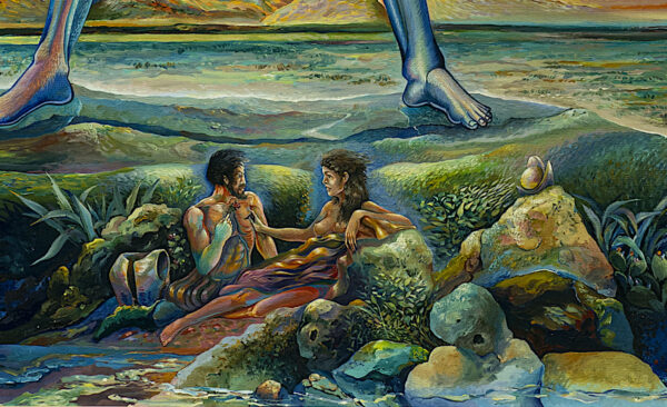 Detail of a nude man and woman in a lake