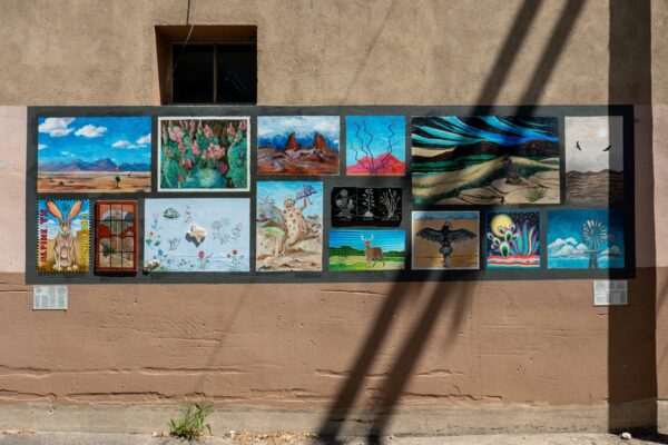 Photo of a mural with different images inset