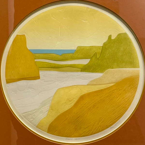 A work by Clare Romano featuring a view of a desert landscape.