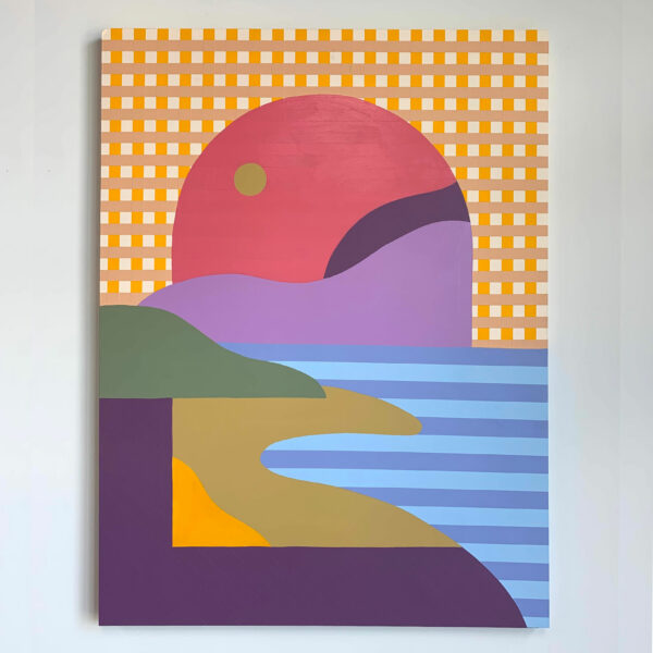 Colorful painting of shapes making a sunrise